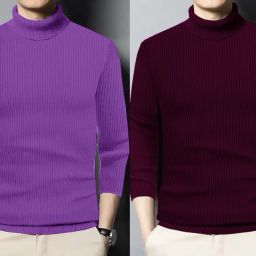 Men Self Design High Neck Purple, Maroon Sweater-image-66