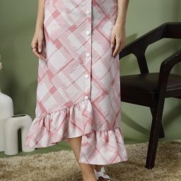 Women Abstract Flared Pink Skirt-image-6