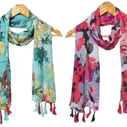Printed Chiffon Women Multicolor Stole, Scarf, Fancy Scarf-image-19