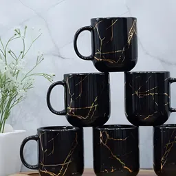 Femora Black 6 Pieces Ceramic Glossy Mugs 180 ml-47