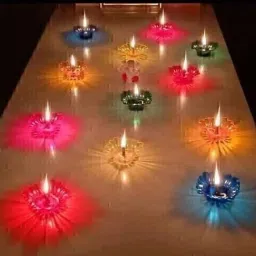 3D Shadow Reflection Floating Plastic Lamp/Decorative Diwali Diya(Pack of 12) Candle-image-33