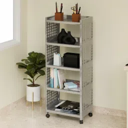 5 Tier Multipurpose Storage Foldable Rolling Cart with Wheels For Office, Home, Plastic Kitchen Trolley-16