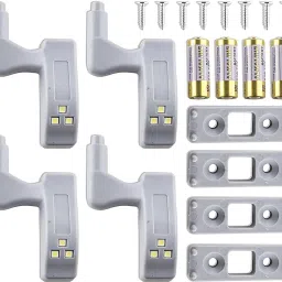 Urban Infotech 4 Pcs Hinge LED Light with Extra Battery for Cabinet Modern Kitchen Almirah Smart Sensor Light-27