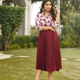 oneclickshopping Women Fit and Flare Maroon Below Knee Dress-picture-1