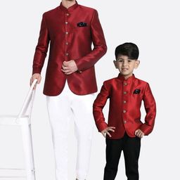 VASTRAMAY Mandarin Collar Slim Fit Bandhagala Blazer-image-24