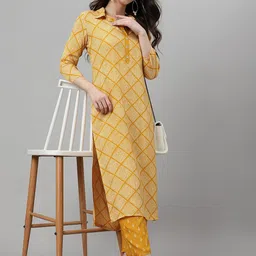Khushal K Bandhani Printed Shirt Collar Kurta with Palazzos-image-87