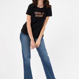 Mast & Harbour Black Typography Printed Pure Cotton T-shirt-picture-0