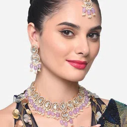 Zaveri Pearls Gold-Plated Stone-Studded & Beaded Jewellery Set-55