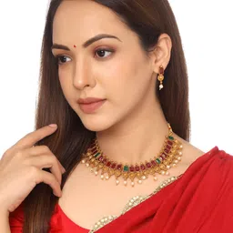 Yellow Chimes Gold Plated Traditional Temple Antique Choker Jewellery Set-54