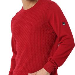spykar Men Self Design Round Neck Red Sweater-picture-5