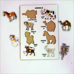 mecdoit international Wooden Puzzle Game for Learning Kids - Animals Name & Shape with 8 Shapes image 3