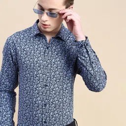 INVICTUS Standard Slim Fit Floral Printed Spread Collar Cotton Formal Shirt-23