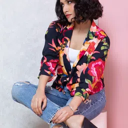 Rhe-Ana Floral Printed Lapel Collar Open Front Jacket image 2