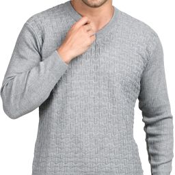 Men Self Design V Neck Grey Sweater-image-97