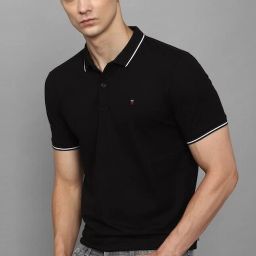 Men Solid Polo Neck Pure Cotton Black T-Shirt-image-76