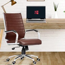 da urban Gravel Brown Revolving | Mid Back | Ergonomic | Home & Office | Leatherette Office Arm Chair-picture-22