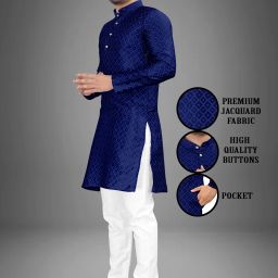 Men Cotton Blend Kurta Pyjama Set-image-95