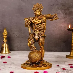 Gold-Toned Hanuman Ji Religious Idol Showpiece Decorative Showpiece - 11 cm-0