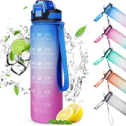 1 Litre Drinking Water Bottle with Motivational Time Marker & Straw Gym Sipper 1000 ml Shaker-picture-28