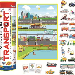 Educational Transport Activity mat (91 cms x 66 cms Jumbo mat) with 12 Both Sides Printed Flash Cards & 22 Transport Vehicle eva Cutouts with Velcro. - Multi Color-43