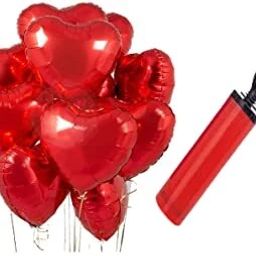 Solid 10 Red Heart Foil Balloon With 1 Multicolor Balloon Pump Balloon-image-47