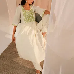 Libas Floral Yoke Design Pleated A-Line Kurta-picture-9