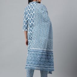 misbis Floral Printed Thread Work Pure Cotton Kurta With Trousers & With Dupatta image 3