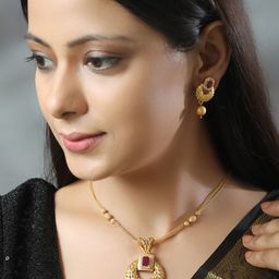 Priyaasi Gold-Plated Maroon & White Ruby & AD-Studded & Beaded Handcrafted Jewellery Set image 4