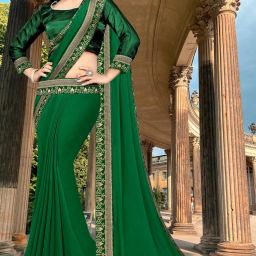 Temple Border Bollywood Lycra Blend, Chiffon Saree-image-77