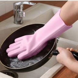 Nikku creation Home Magic Silicone Dish Washing Hand Gloves for Cleaning, Kitchen, Car, Bathroom and Pet Grooming (Color as per availability) - 1 Pair Wet and Dry Glove-image-43