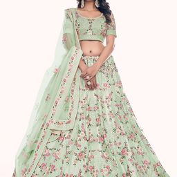 Fusionic Embroidered Thread Work Semi-Stitched Lehenga & Unstitched Blouse With Dupatta image 3