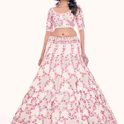 Fusionic Embroidered Net Semi-Stitched Lehenga & Unstitched Blouse With Dupatta image 2