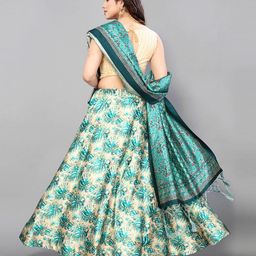 Kaizen TEXO FAB Teal & Cream-Coloured Printed Semi-Stitched Lehenga & Unstitched Blouse With Dupatta image 5