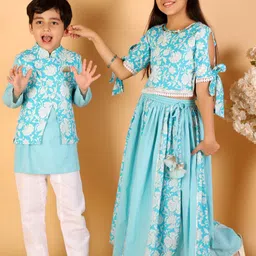 LIL DRAMA Girls Blue & White Printed Ready to Wear Lehenga Choli-picture-45