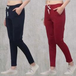 Pack of 2 Women Regular Fit Blue, Maroon Pure Cotton Trousers-image-53