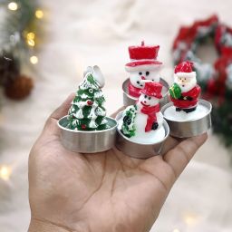 4 Piece Miniature Christmas Tea Light Santa Figures Christmas Home Decorations Candle-image-23