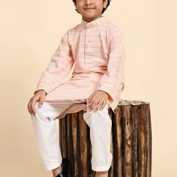 Pro-Ethic STYLE DEVELOPER Boys Striped Sequined Straight Kurta with Pyjamas image 3