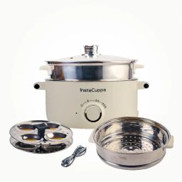 Nonstick Multi Cook Kettle With Steamer with 3 Adjustable Temperature (White) Multi Cooker Electric Kettle-image-41