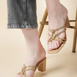 DressBerry Beige Strappy Block Heels-46