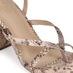 Truffle Collection Animal Printed PU Block Heels With Ankle Loop image 4