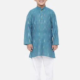 Vastraa Fusion Boys Teal Printed Handloom Kurta image 2