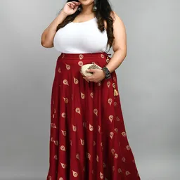 PrettyPlus by Desinoor.com Foil-Printed Flared Maxi Skirt image 2