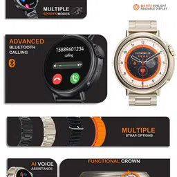 HAMMER Men Pop Orange Active 3.0 1.39 Inch Round Smart Watch with Always On Display image 4