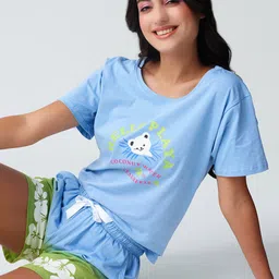 I like me Blue Tie and Dyed Pure Cotton Night suit-3