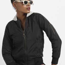Campus Sutra Windcheater Regular Outdoor Sporty Jacket With Faux Fur Trim-image-39
