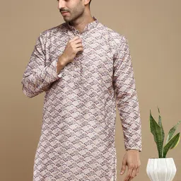 Anouk Brown Abstract Printed Zari Mandarin Collar Cotton Straight Kurta-picture-8