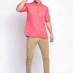 Sanwara Men Pink Solid Mandarin Collar Kurta-image-75