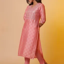 AURELIA Ethnic Motifs Yoke Design Regular Mirror Work Kurta with Trousers & With Dupatta image 2