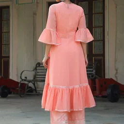 Juniper Peach-Coloured & White Embroidered Top with Palazzos & Shrug Co-Ord Set image 5