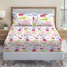MYTRIDENT White & Pink 210 TC Cotton King Bedsheet with 2 Pillow Covers-image-89